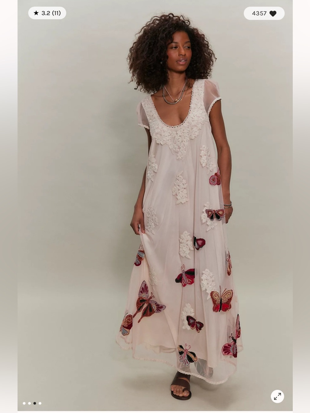 Free People Velvet Butterfly Grove Embroidered Lace Mesh Maxi Dress M - Picture 2 of 9